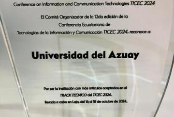 Reconocimiento por mayor índice de artículos aceptados - TICEC 2024